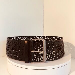 Vintage Mariella Burani Italian Wide Red Leather Cutout Waist Belt - Like new